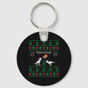 Santaaa Dinosaur Ugly Christmas Sweater  Keychain