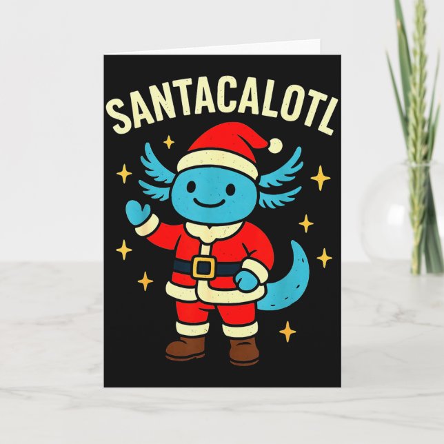 Santacalotl Santa Claus Cute Blue Axolotl New Year Card (Front)