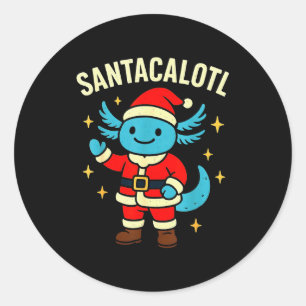 Santacalotl Santa Claus Cute Blue Axolotl New Year Classic Round Sticker