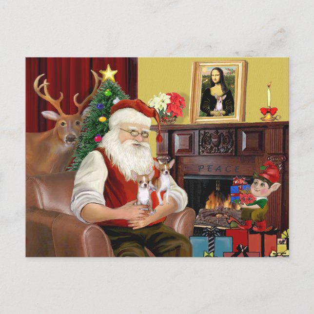 Santa's 2 Chihuahuas Holiday Postcard (Front)