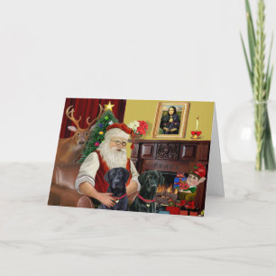 Santa's 2 Labradors (black) Holiday Card