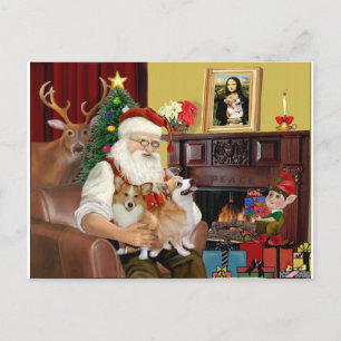 Santa's 2 Welsh Corgis (Pem.) Holiday Postcard