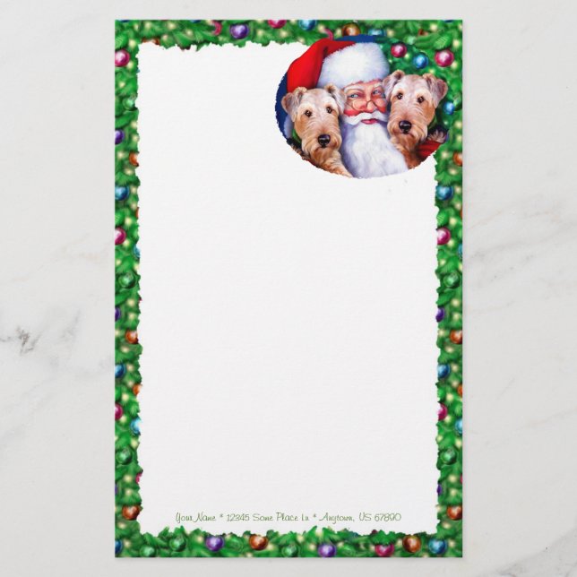 Santa's Airedale Terriers at Christmas Stationery (Front)