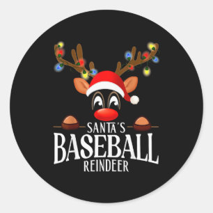Santa's Baseball Reindeer Funny Xmas Matching Pjs Classic Round Sticker