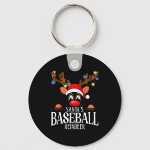 Santa's Baseball Reindeer Funny Xmas Matching Pjs Keychain
