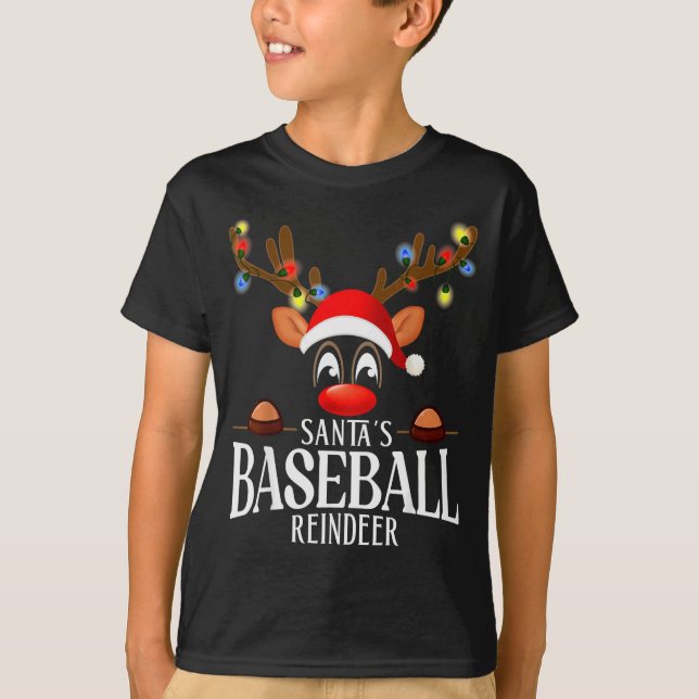 Santa's Baseball Reindeer Funny Xmas Matching Pjs  T-Shirt (Front)