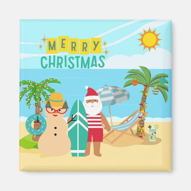 Santa's Beach Christmas Magnet (Front)
