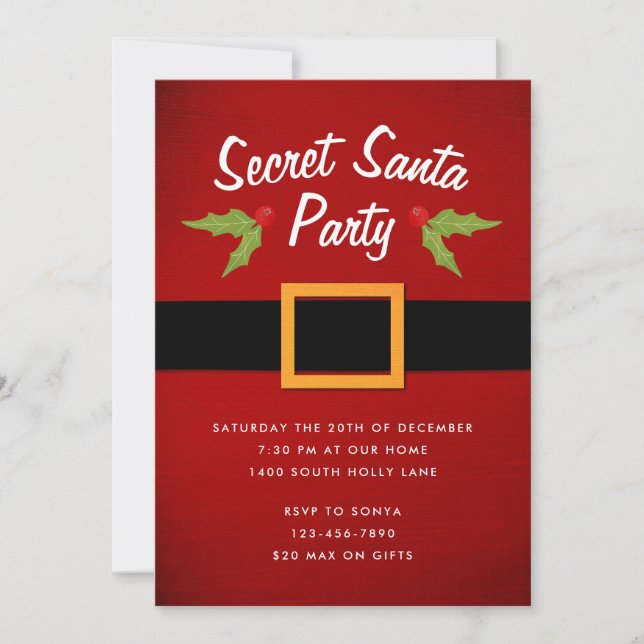 Santa's Belly Secret Santa Christmas Party Invitation (Front)