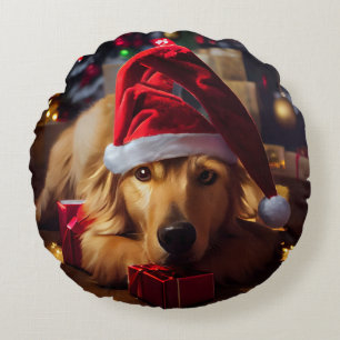 Santa's Best Friend Round Pillow