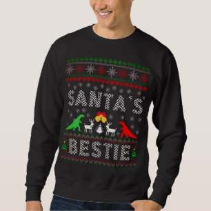 Santa's Bestie Dino Winter Christmas Ugly Sweater 