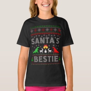 Santa's Bestie Dino Winter Christmas Ugly Sweater