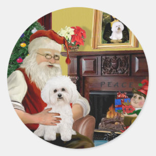 Santa's Bichon Frise #2 Classic Round Sticker