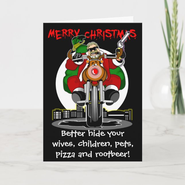 Santa's Biker Helper Bubba Claus Holiday Card (Front)