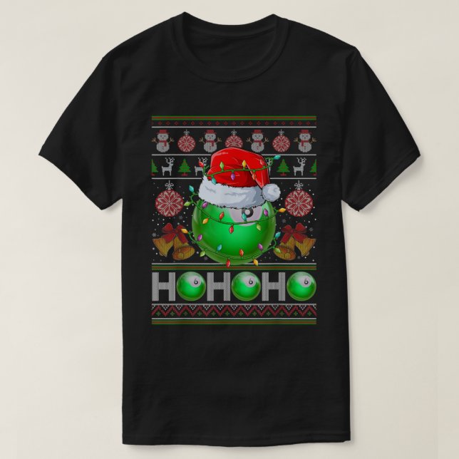 Santas Billiard Ball Xmas Tree Lights Ugly Christm T-Shirt (Design Front)