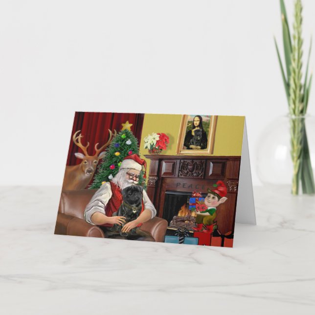 Santa's Black Pug Holiday Card (Front)