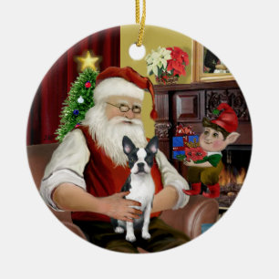 Santa's Boston Terrier #1 Ceramic Ornament