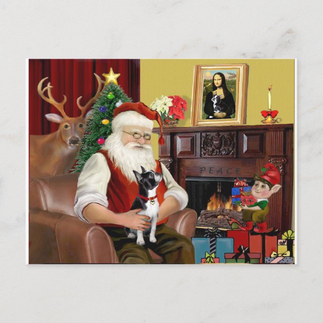 Santa's Boston Terrier Holiday Postcard (Front)