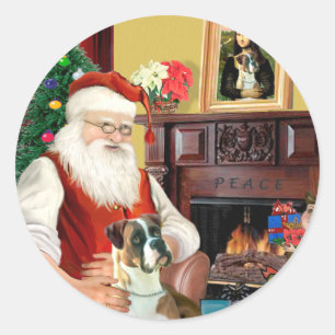 Santa's Boxer (natural ears) Classic Round Sticker