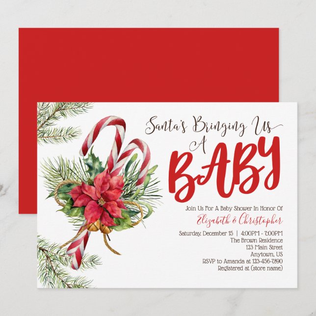 Santa's Bringing Us A Baby Christmas Baby Shower Invitation (Front/Back)