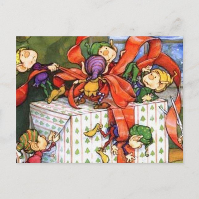 Santa's Busy Elves on Christmas  Postcard (Front)