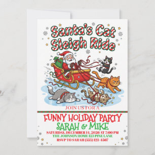Santa's Cat Sleigh Ride Invitation