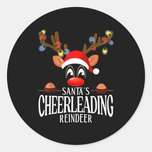 Santa's Cheerleading Reindeer Funny Xmas Matching  Classic Round Sticker (Front)