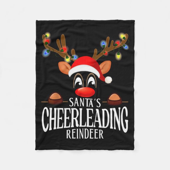 Santa's Cheerleading Reindeer Funny Xmas Matching  Fleece Blanket (Front)