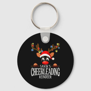 Santa's Cheerleading Reindeer Funny Xmas Matching Keychain