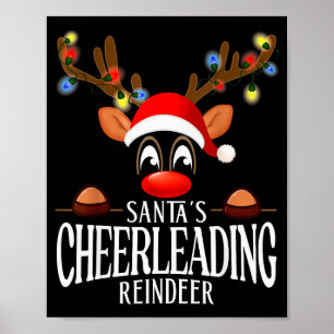 Santa's Cheerleading Reindeer Funny Xmas Matching  Poster