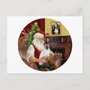 Santa's Chocolate Point Siamese Holiday Postcard