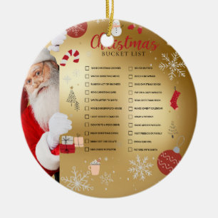 Santa's Christmas Bucket List Red Gold Ornament