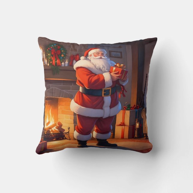 Santa's Christmas Eve Visit Throw Pillow (Back)