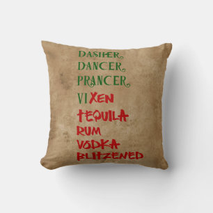 Santa's Christmas Funny Reindeer Drinking Names Throw Pillow