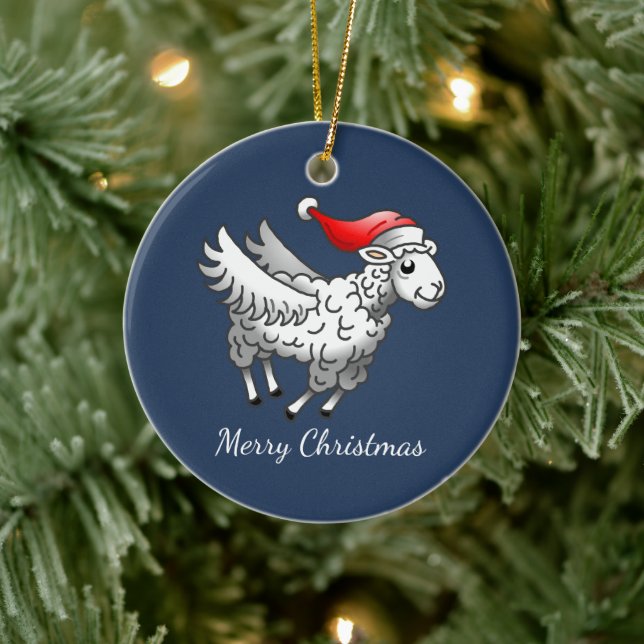 Santa's Christmas Lamb Ceramic Ornament (Tree)