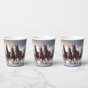 Santas Christmas Snow Horses, Paper Cups