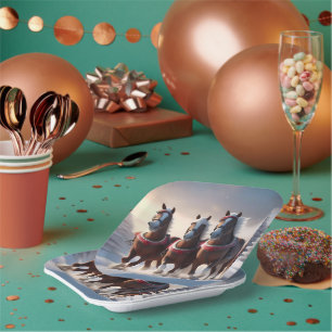 Santas Christmas Snow Horses, Paper Plate