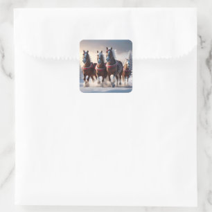 Santas Christmas Snow Horses,  Square Sticker