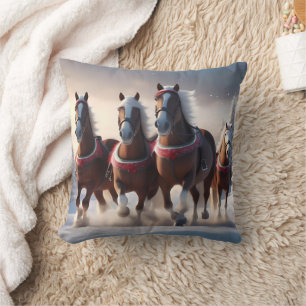 Santas Christmas Snow Horses,  Throw Pillow
