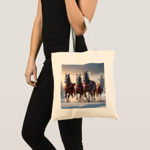 Santas Christmas Snow Horses,  Tote Bag