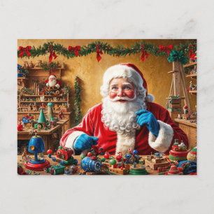 Santa's Christmas Toy Workshop Holiday Postcard