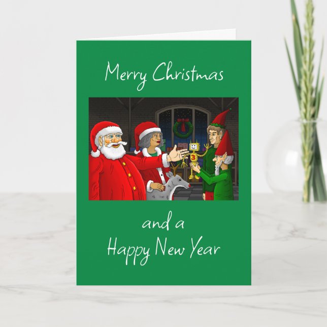 Santa's Christmas Workshop Holiday Card (Front)