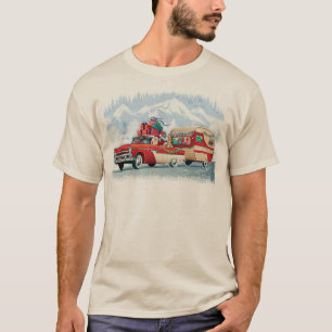 Santa's Classic Car + Camper Christmas T Shirt