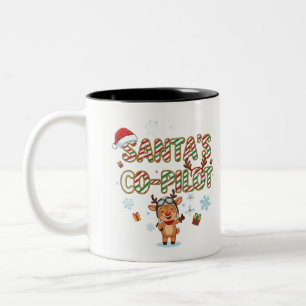 Santa's Co-Pilot Reindeer Christmas Two-Tone Coffee Mug