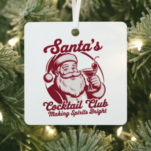 Santa's Cocktail Club Funny Xmas Holiday Drinking Metal Ornament
