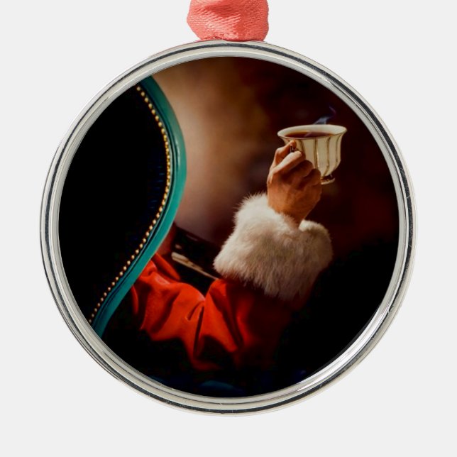 Santa's Coffee Break Vintage Metal Ornament (Front)