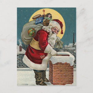 "Santa's Coming down the Chimney" Postcard