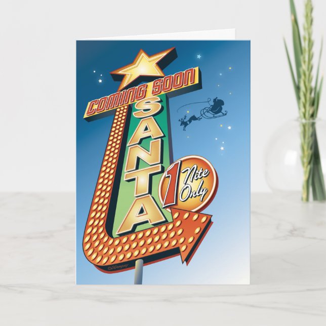 Santas Coming Soon Neon Sign Retro Christmas Card (Front)