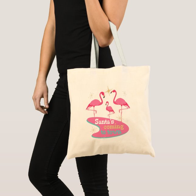 Santa's Coming to Town Funny Flamingo Christmas Tote Bag (Front (Product))