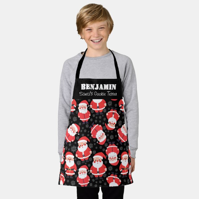 Santa's Cookie Tester Boys Black Patterned Apron (Worn)
