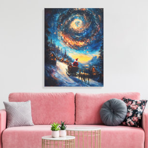 Santa's Cosmic Journey - Oil Painting Canvas Print